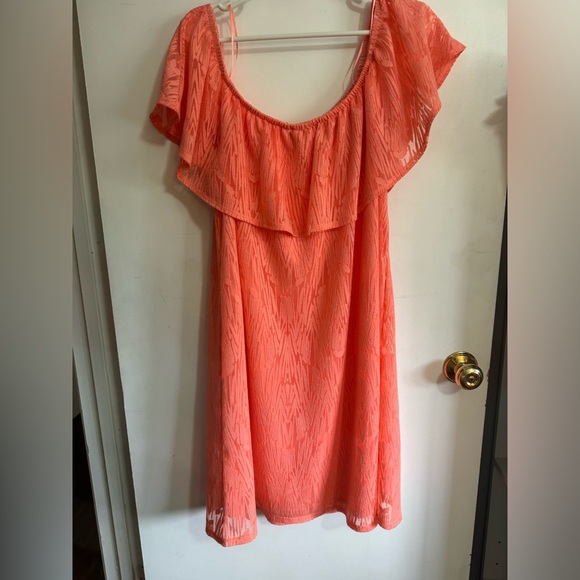 Coral Peach on / off shoulder 2 layer dress - Picture 7 of 10